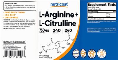 L-Arginine + L-Citrulline 750 mg label