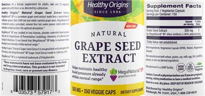 Grape Seed Extract 300 mg label