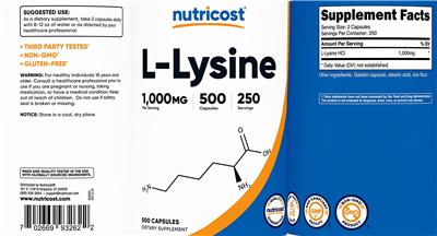 L-Lysine 1,000 mg label