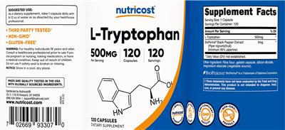 L-Tryptophan 500 mg label