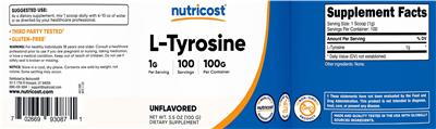 L-Tyrosine 1 g Unflavored label