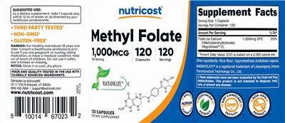 Methyl Folate 1,000 mcg label
