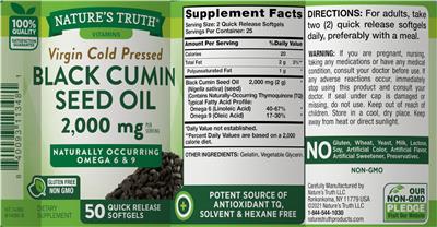 Black Cumin Seed Oil 2,000 mg label
