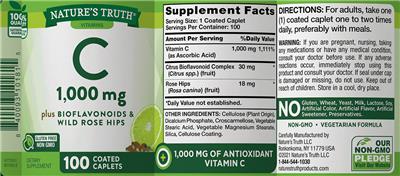 C 1,000 mg plus Bioflavonoids & Wild Rose Hips label