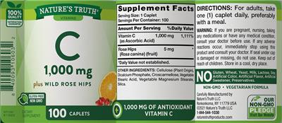 C 1,000 mg plus Wild Rose Hips label