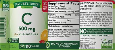 C 500 mg plus Wild Rose Hips label