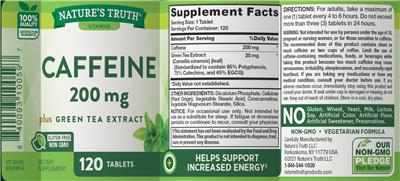 Caffeine 200 mg plus Green Tea Extract label
