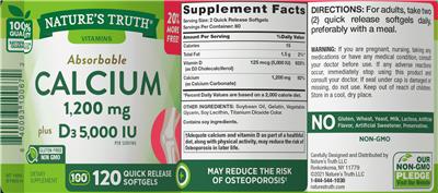 Calcium 1,200 mg plus D3 5,000 IU label