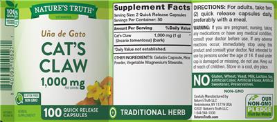 Cat's Claw 1,000 mg label