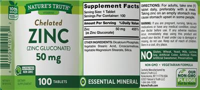 Chelated Zinc 50 mg label