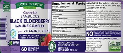 Chewable Black Elderberry Immune Complex Natural Mixed Berry Flavor label