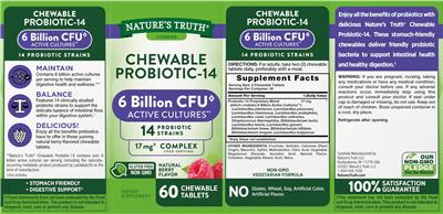Chewable Probiotic-14 Natural Berry Flavor label