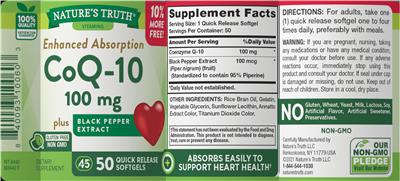 CoQ-10 100 mg plus Black Pepper Extract label