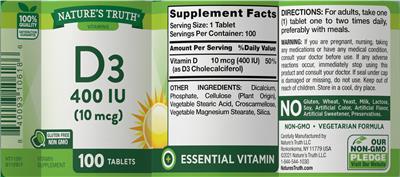 D3 400 IU (10 mcg) label