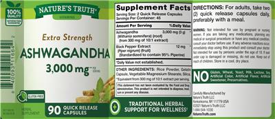Extra Strength Ashwagandha 3,000 mg label