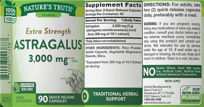 Extra Strength Astragalus 3,000 mg label