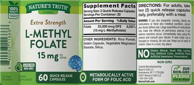 Extra Strength L-Methyl Folate 15 mg label