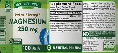 Extra Strength Magnesium 250 mg label