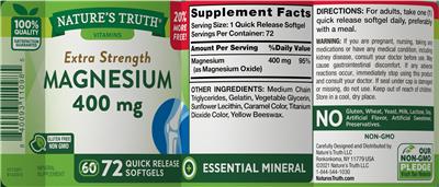 Extra Strength Magnesium 400 mg label