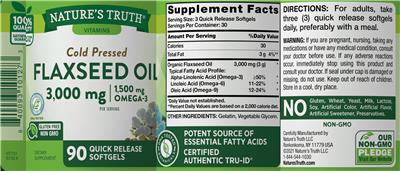 Flaxseed Oil 3,000 mg label