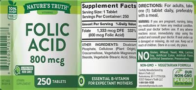 Folic Acid 800 mcg label
