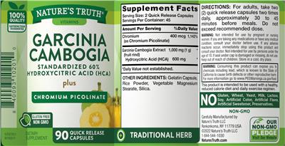 Garcinia Cambogia plus Chromium Picolinate label