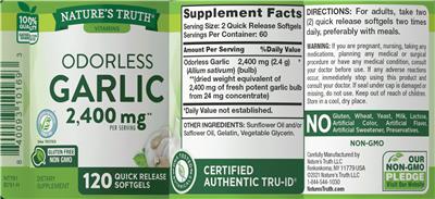 Garlic 2,400 mg label