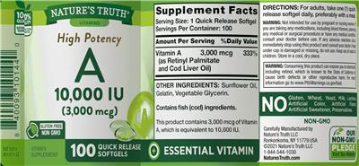 High Potency A 10,000 IU (3,000 mcg) label