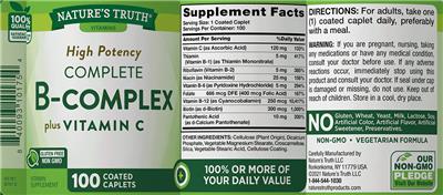 High Potency Complete B-Complex plus Vitamin C label