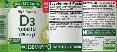 High Potency D3 1,000 IU (25 mcg) label