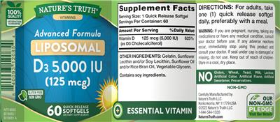 Liposomal D3 5,000 IU (125 mcg) label