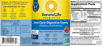 Probiotics Extra Care Digestive Gummy label