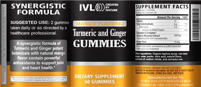 Turmeric and Ginger Gummies Mango Flavored label