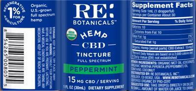 Hemp CBD Tincture Peppermint 15 mg label