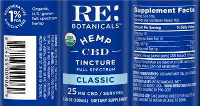 Hemp CBD Tincture Classic 25 mg label