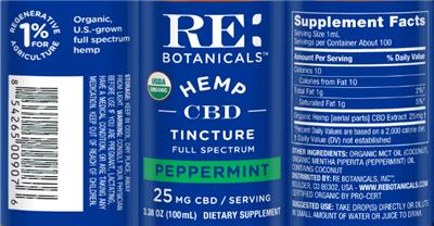 Hemp CBD Tincture Peppermint 25 mg label