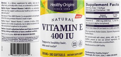 Vitamin E 400 IU 268 mg label