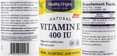 Vitamin E 400 IU 268 mg label