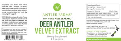 Deer Antler Velvet Extract label