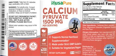 Calcium Pyruvate 1500 mg label