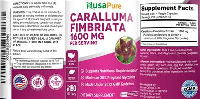 Caralluma Fimbriata 1600 mg label