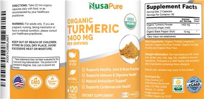 Organic Turmeric 1400 mg label