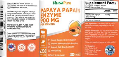 Papaya Papain Enzyme 900 mg label