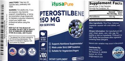 Pterostilbene 150 mg label
