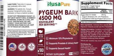 Pygeum Bark 4500 mg label