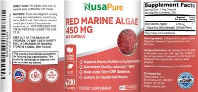 Red Marine Algae 450 mg label