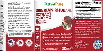 Siberian Rhubarb Extract 2500 mg label