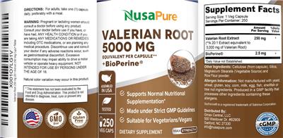 Valerian Root 5000 mg + BioPerine label