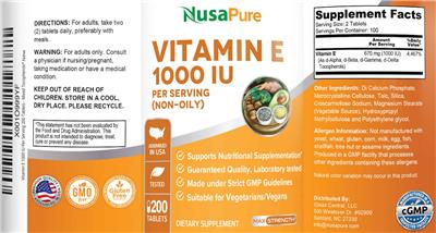 Vitamin E 1000 IU label