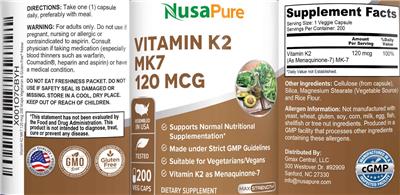 Vitamin K2 MK7 120 mcg label